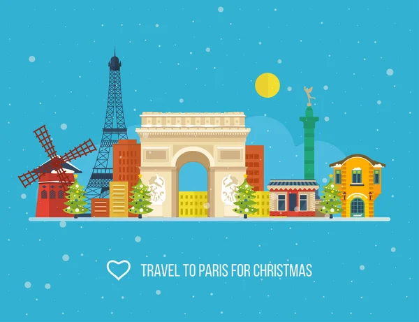 Reise nach Paris für Weihnachtskarte — Stockvektor