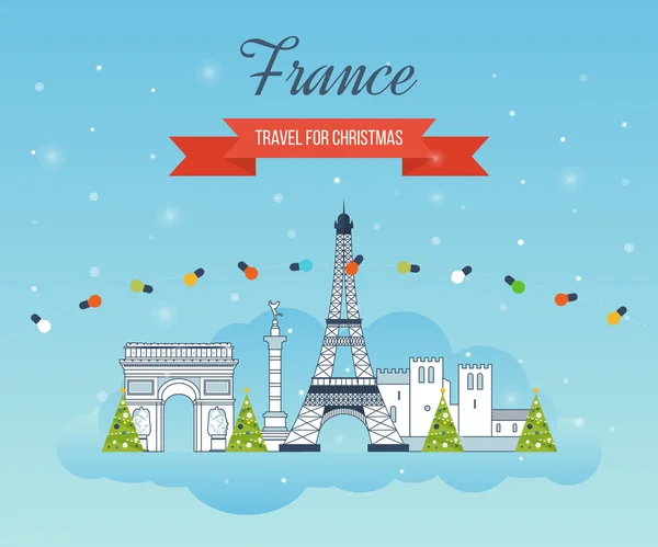 Travel to Paris for Christmas invitation card — Stock Vector