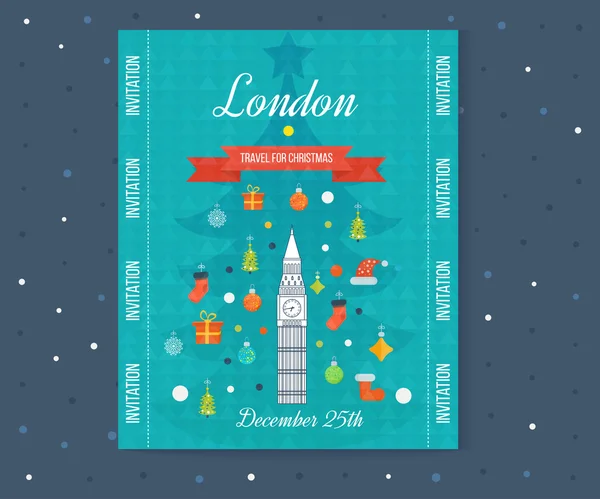 Voyage à Londres pour la carte d'invitation de Noël — Image vectorielle