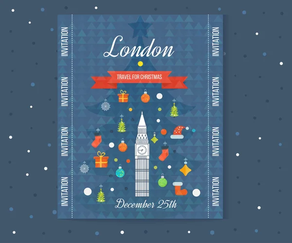 Travel to London for Christmas invitation card — Wektor stockowy