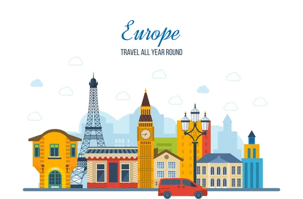 Podróż do Europy. Francuski i Anglii — Wektor stockowy
