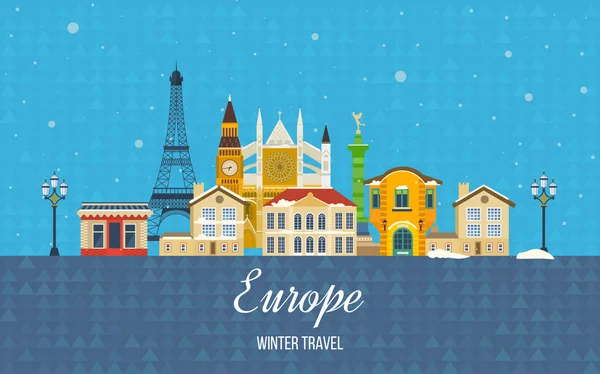 Viaje a Europa para la tarjeta de invitación de Navidad — Vector de stock
