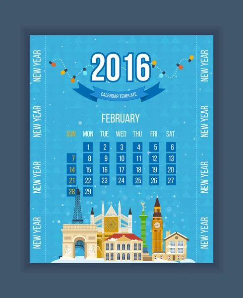 Calendar 2016, February month — Stok Vektör