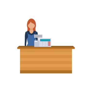 Young cashier woman standing in supermarket