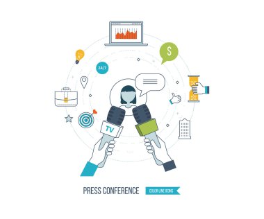 businesswoman answering press questions