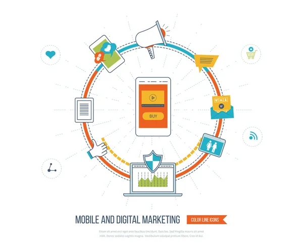 Digital and mobile marketing concept. — 图库矢量图片