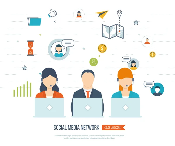 Concepto de red social y trabajo en equipo — Vector de stock