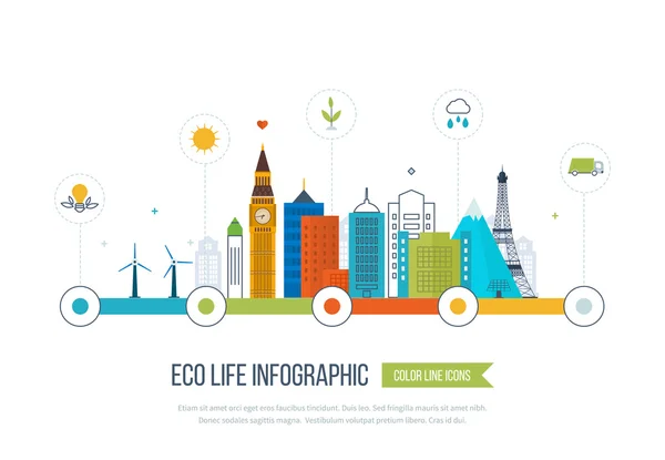 Green eco city and eco life infographic — Stock vektor