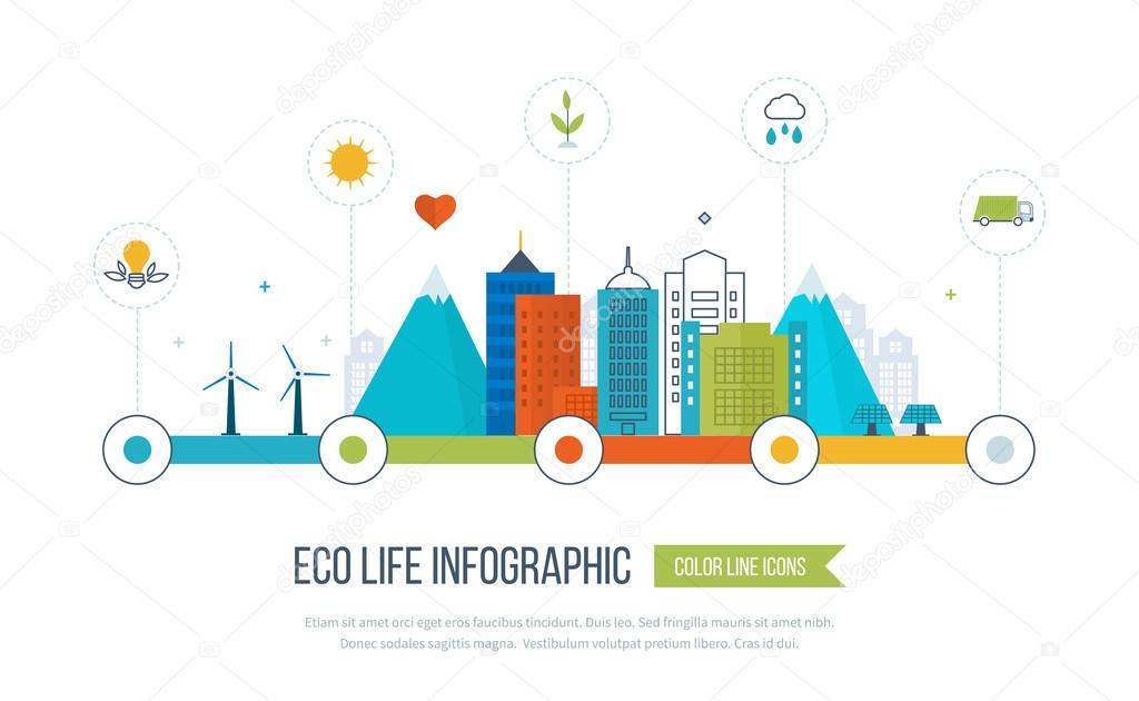 Green eco city and eco life infographic