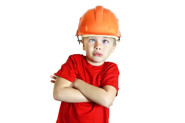 Aptal çocuk inşaat kask içinde — Stok fotoğraf