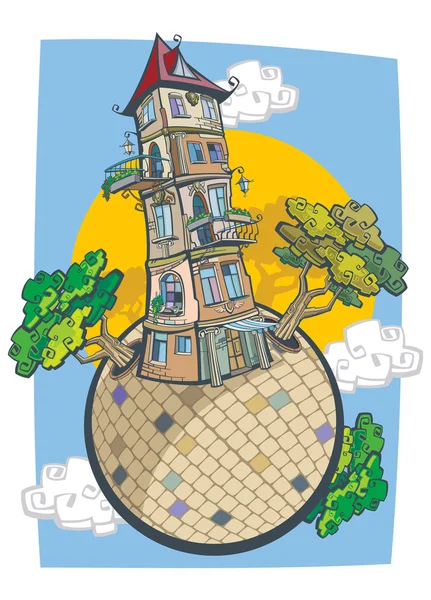 Antigua casa torre en un estilo cómico — Archivo Imágenes Vectoriales