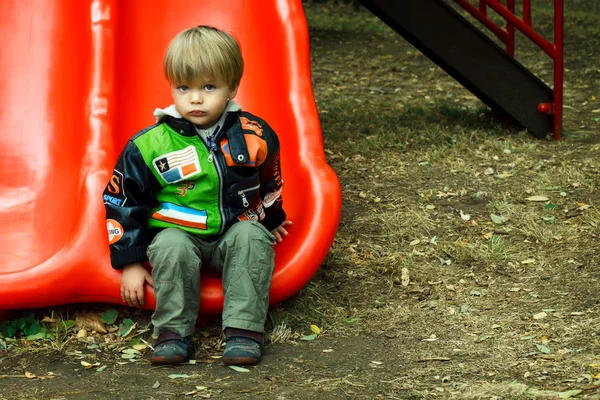 Boy on child's yard — Stock Photo, Image