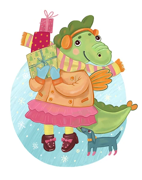 Dragon girl  with gifts — Stock Photo, Image
