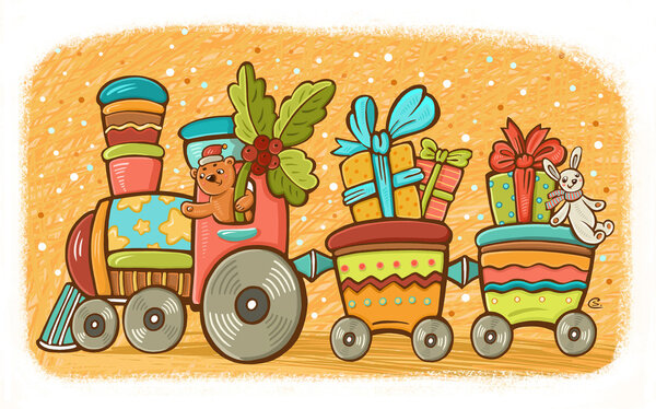 Новогодний праздничный поезд Стоковая Картинка