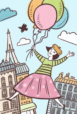 Paris'e uçan balonlar gurl
