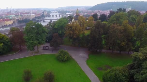 Aerial of Prague bridges — Stock Video