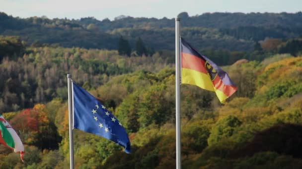 Zászlók, a német és az Európai Unió — Stock videók