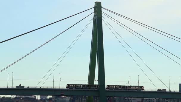 Voitures et tramways sur le pont de la grande ville — Video