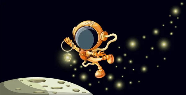 Wizerunek Wektora Astronauty Latarnią Rękach Oświetlającego Gwiazdy Knotem Koncepcja Która — Wektor stockowy