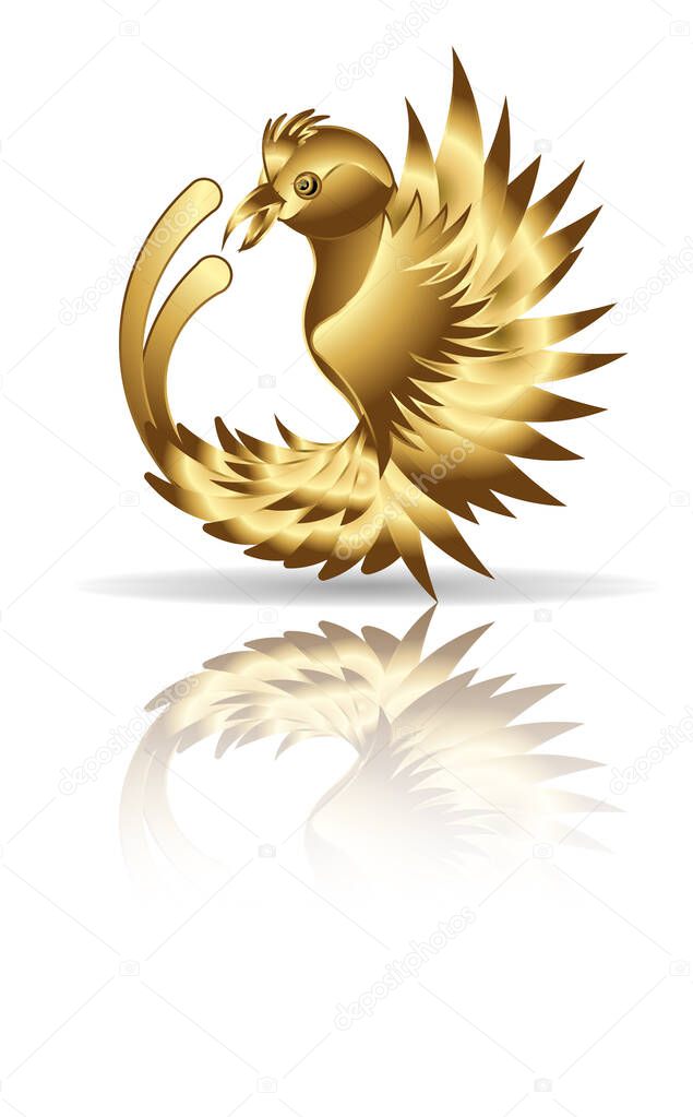 Vector image of a bird inscribed in a circle according to the principles of the golden ratio. Cartoon style made in gold. EPS 10