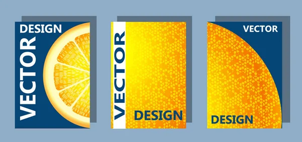 Vector Image Set Three Elements Featuring Cut Lemon Peel Texture — Stock Vector