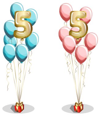 Bir kişinin, şirketin, organizasyonun, işin yaşını gösteren bir numara tarafından yönetilen bir grup topun vektör görüntüsü. Kavram. Çizgi film. EPS 10