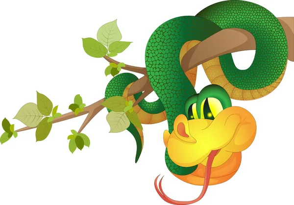 Imagen Vectorial Una Serpiente Verde Colgada Una Rama Árbol Hecha — Archivo Imágenes Vectoriales