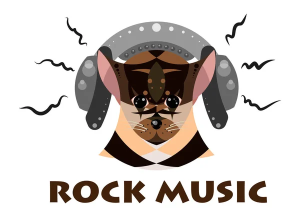 Vector Image Dog Headphones Listens Music — Stock Vector