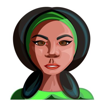 Çekik gözlü, kırmızı derili, beyaz arka planda soyutlanmış bir kadının vektör görüntüsü. EPS 10