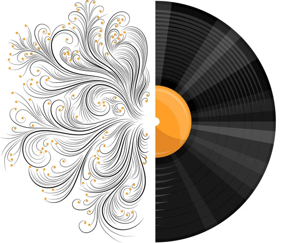 Vector Image Musical Record Pattern Engraving Realistic Style Cartoon Elements — Stock Vector