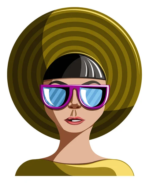 Imagem Vetorial Uma Menina Moda Antiga Usando Chapéu Óculos Sol — Vetor de Stock