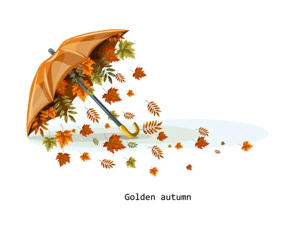 Vektorkonzeptbild Cartoon Stil Darunter Ergießt Sich Ein Regenschirm Mit Herbstblättern — Stockvektor