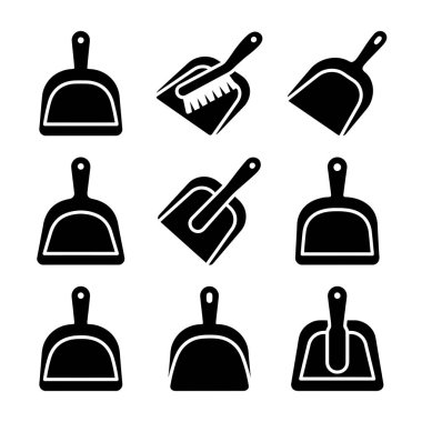 Çöp tenekelerini temsil eden dokuz basit siyah kabartma simgesi koleksiyonu. Sette, bazıları temizlik ve ev işleri için uygun fırçayla çeşitli çöp tenekesi tasarımları yer alıyor..