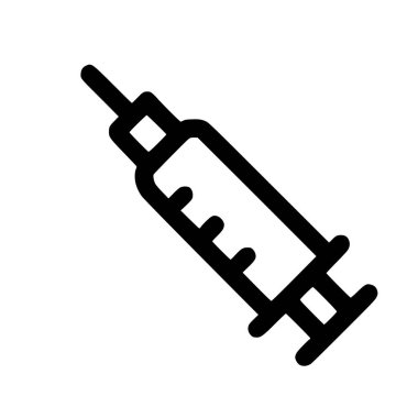 Tıbbi şırınganın basit bir siyah çizgi simgesi. Bu vektör grafik aşı, iğne, ilaç ve sağlık hizmetlerini temsil ediyor. Beyaz bir arkaplanda izole edilmiş.