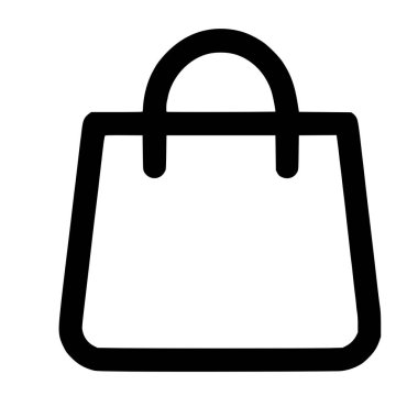 Bir alışveriş çantasının minimalist çizgisi sanat vektörü grafiği. Bu temiz ve basit simge ekommerce web siteleri, perakende uygulamaları ve kullanıcı arayüzü tasarımı için mükemmeldir.