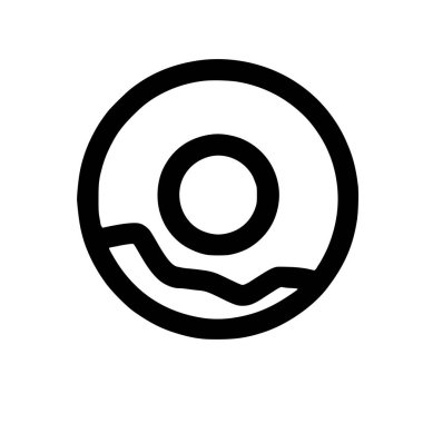 Tatlı bir çöreği temsil eden temiz ve modern bir taslak simgesi bu grafikte yemek ve fırın temaları için mükemmel delikleri ve dalgalı camları olan dairesel bir pasta var.