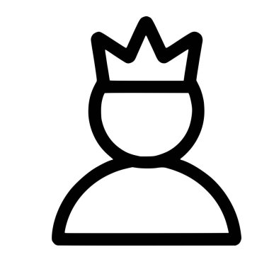 Taç giymiş birinin monokrom çizgisi sanat simgesi. Bu basit vektör grafiği monarşiyi, otoriteyi, başarıyı, liderliği ve premium statüsünü sembolize eder. İzole tasarım ögesi.