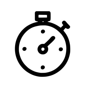 Minimalist bir kronometre ya da kronometre sembolü. Temiz siyah bir taslak şeklinde tasvir edilmiş. Bu vektör grafiği zamanı, hızı, süreyi ve ölçümü temsil eder.