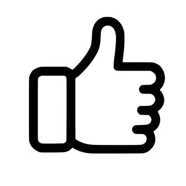 Onaylamayı, sevmeyi ve olumlu geri bildirimi sembolize eden el hareketinin basit bir siyah taslak simgesi. Web ve uygulama tasarımı için beyaz bir arkaplanda izole edilmiş.