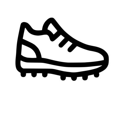 Spor kramponlarını ya da çivili çizmeleri temsil eden minimalist bir siyah beyaz çizgi. Bu vektör grafiği futbol, futbol ve ragbi temaları için uygundur..