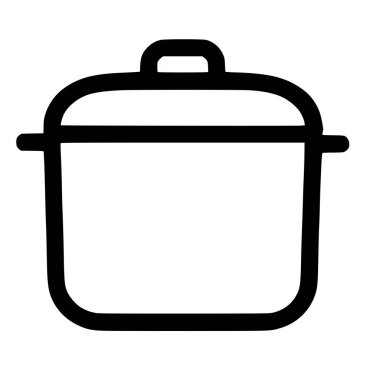 Bir tencerenin minimalist siyah ana hatları simgesi ya da kapaklı tencere. Bu basit vektör grafiği mutfak siteleri, yemek pişirme uygulamaları veya tarif blogları için mükemmeldir..