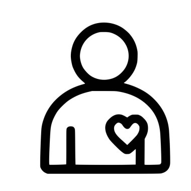 Göğsünde kalp sembolü olan basit bir insan figürü simgesi. Bu grafik sağlık, refah, sevgi, şefkat ve kendine bakım gibi kavramları temsil ediyor..