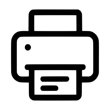 Siyah çizgi sanatı ile tasvir edilmiş minimalist bir yazıcı simgesi. Bu basit grafik belge yazdırmak için ofis ekipmanlarını temsil ediyor ve beyaz bir arkaplanda izole edilmiş..
