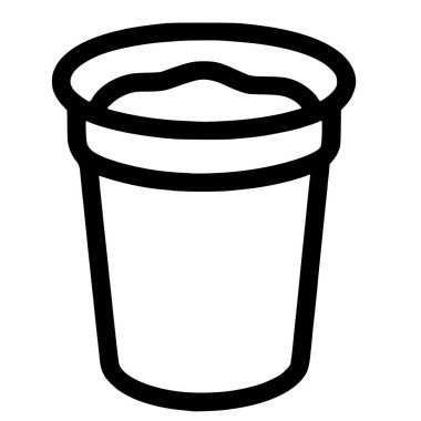 İçinde yoğurt ya da içecek içeren tek kullanımlık bir bardağın minimalist siyah çizimi. Bu basit vektör simgesi web ve uygulama tasarımı için mükemmeldir.