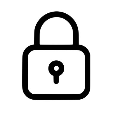 Kilit deliğiyle kapalı bir kilidin minimalist çizgili sanat vektör çizimi. Bu basit simge güvenlik, gizlilik, güvenlik, koruma ve veri şifreleme gibi kavramları temsil eder.