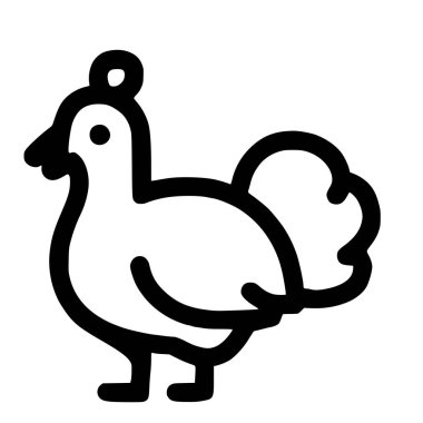 Bir çiftlik kuşunun minimalist çizgisi sanat tasviri, muhtemelen bir tavuk ya da küçük bir horoz, düz beyaz arka planda koyu siyah bir tasvir edilmiş. Bu basit ve temiz bir vektör grafiği..