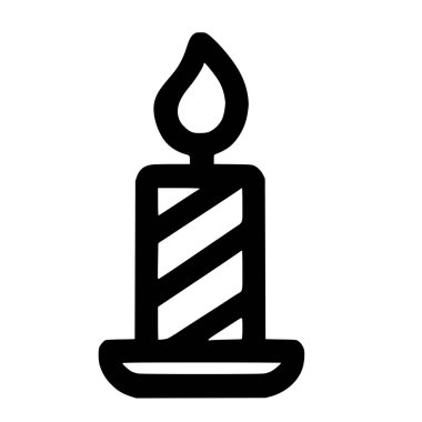 Çapraz çizgili tek bir mumun minimalist siyah ana hat simgesi. Mum basit bir alevle yakılır ve küçük bir tutacağa oturur. Kutlamayı, umudu ya da hatırayı temsil eder..