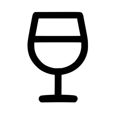 Beyaz arka planda izole edilmiş koyu siyah çizgili bir şarap kadehinin minimalist vektör simgesi. Menüler, bar tabelaları, web siteleri ve içki ve kutlamalarla ilgili uygulamalar için mükemmel.