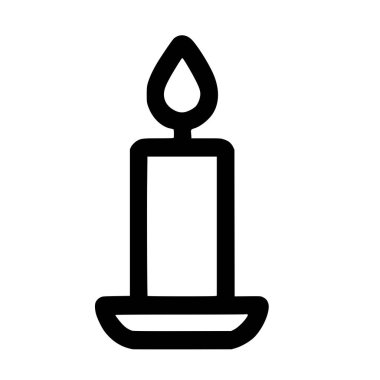 Tek bir yanan mumu tasvir eden temiz ve basit bir sanat simgesi. Minimalist tasarım, mumun, alevinin ve küçük bir tutucunun koyu siyah ana hatlarını içerir..
