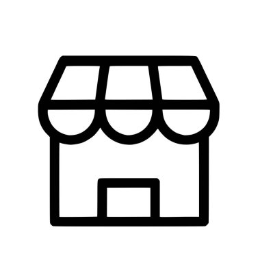 Bir dükkan ya da pazarın tenteli minimalist siyah çizgi simgesi. Bu basit vektör grafiği beyaz bir arkaplanda izole edilmiş, web tasarımı, çevrimiçi mağazalar ve ticari uygulamalar için mükemmel..